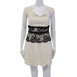 Roland Nivelais Womens Silk Scalloped Hem Lace Accent Dress Beige Size 8